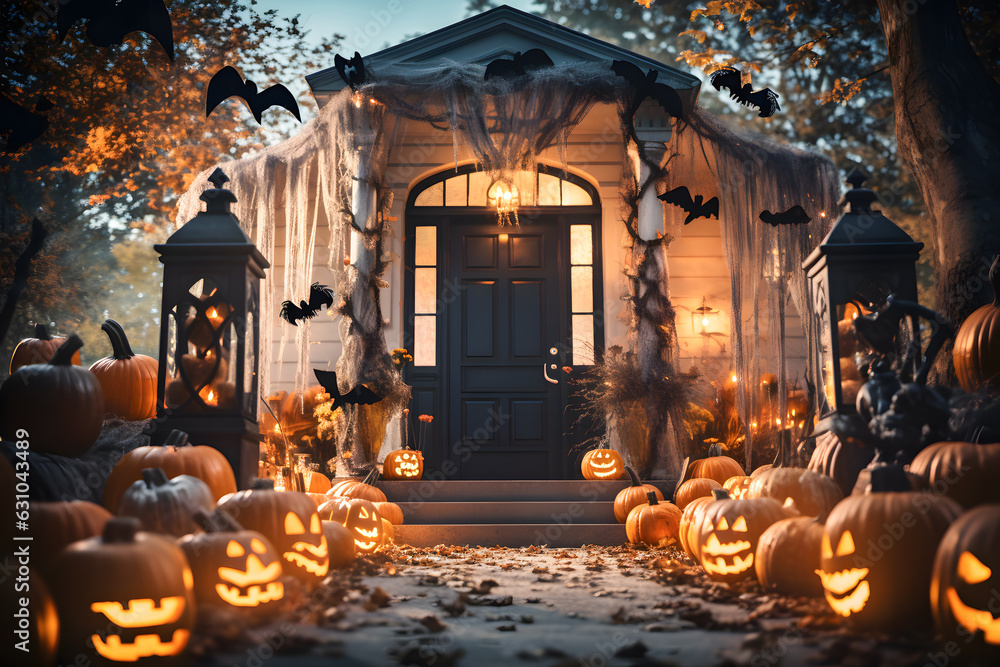 halloween pumpkin on a house Halloween themed decorations ai generated ...