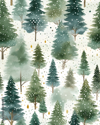 Watercolol seamless pattern with Christmas  tree  photo