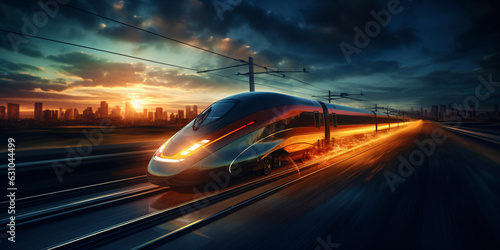 High speed train with motion blur effect, generative ai 