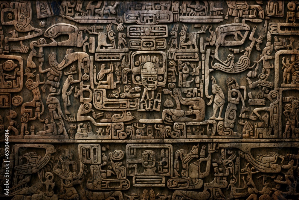 Ancient Mayan glyphs texture background, elaborate and symbolic hieroglyphics, historic and cultural backdrop, rare and archaeological