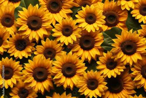 beautiful sunflower background neatly arranged. generative ai