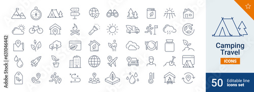 Camping icons Pixel perfect. Tree, fire, home, ....