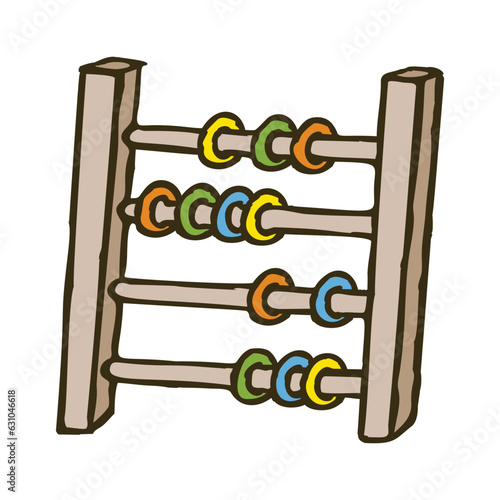Doodle abacus with colorful rainbow colored wooden beads. Hand drawn vintage calculation tool symbol. Vector illustration isolated on white background