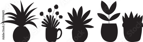 set silhouette houseplants in flowerpots vector