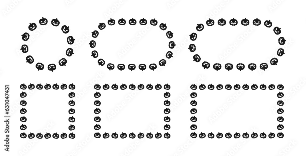 Obraz premium Jack O Lantern Pumpkin Halloween Frame Border Silhouette Set. Social Media Post Card Template Vector Illustration.