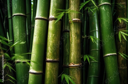 Bamboo forest with green leaves  close up. Nature background.