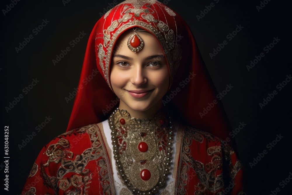Ethnic woman wearing traditional headdress and clothing Fictional Character Created By Generative AI.