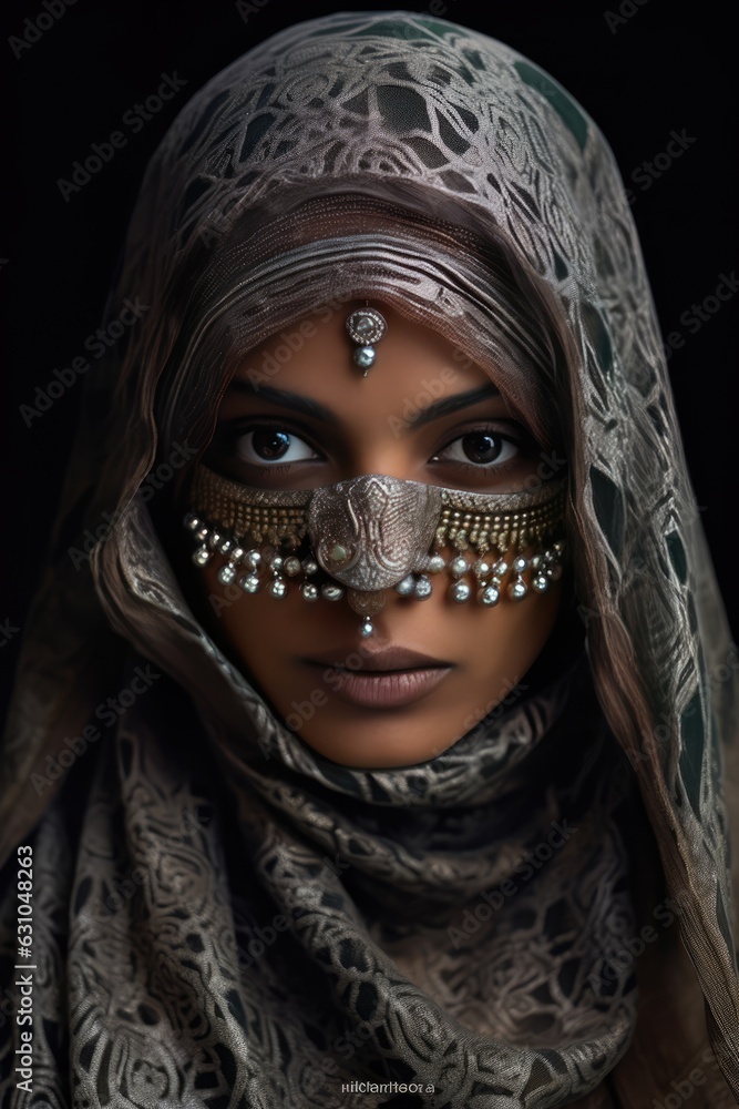 The Enigma of the Veiled Beauty Fictional Character Created By Generative AI. The Enigma of the Veiled Beauty Fictional Character Created By Generative AI.