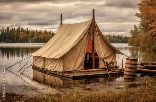 Tent on the bank of the lake. © artem