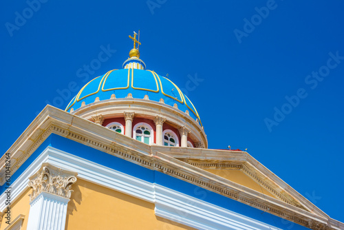 Panoramic view of Ermoupoli and Ano Syra towns in Syros island, Cyclades islands, Greece, Europe. photo