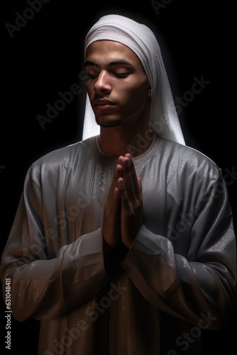 A Man Praying in a Mosque Fictional Character Created By Generative AI. photo