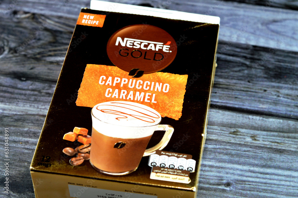Cairo, Egypt, July 29 2023 Nestle Nescafe gold Cappuccino caramel new