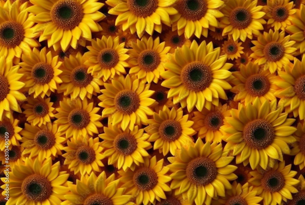 Fototapeta premium beautiful sunflower background neatly arranged. generative ai