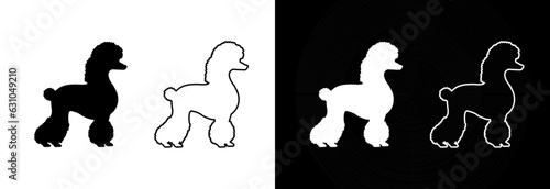 Poodle dog on a black and white background. Silhouette and outline.