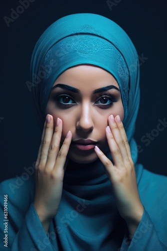 A woman wearing a hijab covering her face Fictional Character Created By Generative AI.