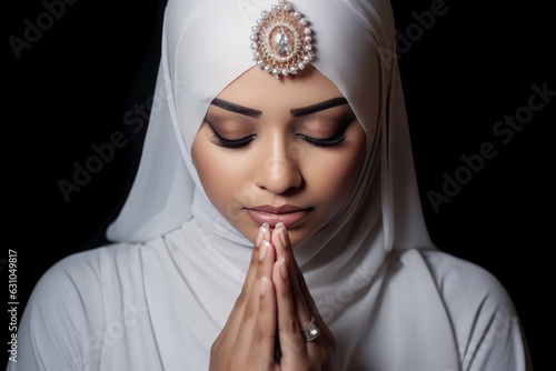 Fototapeta A woman praying in a mosque Fictional Character Created By Generative AI