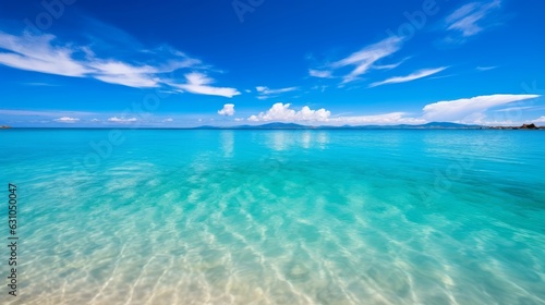 Photo of a serene ocean with a beautiful blue sky created with Generative AI technology