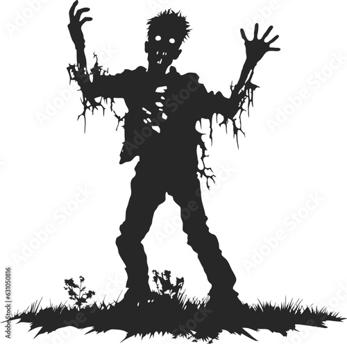 vector zombie walking out from grave. standing zombie and raising hands. standing zombie vector illustration on white background.