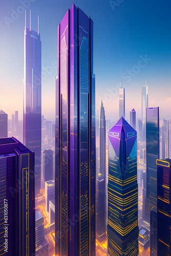 Digital illustration of a city with skyscrapers.