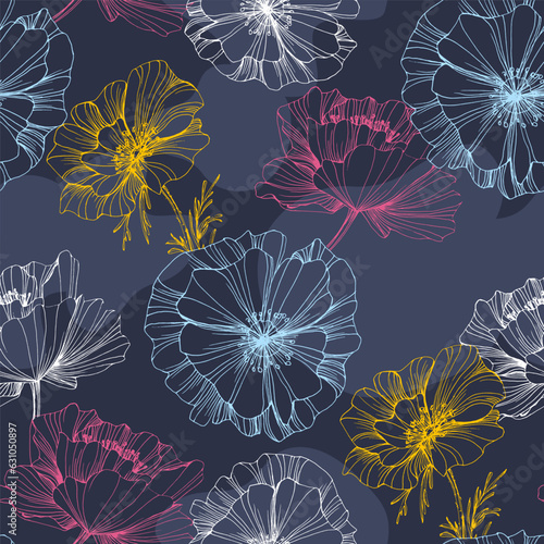 Poppy seamless pattern. Poppies on white background. Can be used for textile, wallpapers, prints and web design.