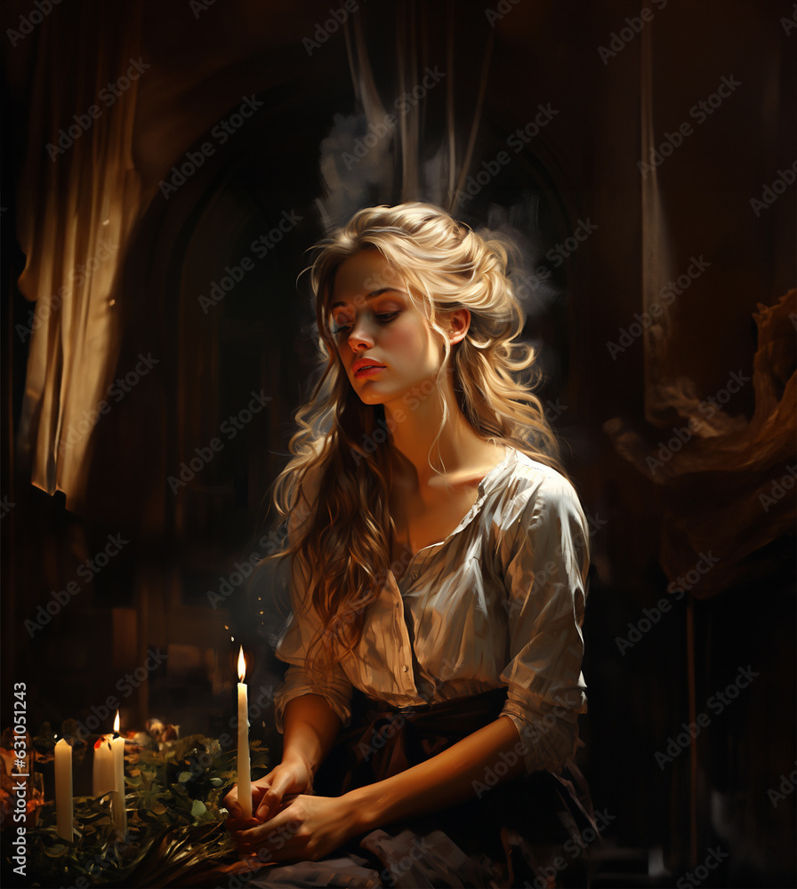 A young girl is praying to God in his intimacy A young girl is praying to God in his intimacy