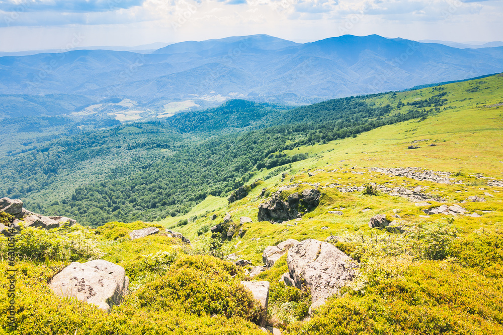 Beautiful view of the Ukrainian mountains Carpathians and valleys.Beautiful green mountains in summer with forests, rocks and grass. Water-making ridge in the Carpathians, Carpathian mountains Beautiful view of the Ukrainian mountains Carpathians and valleys.Beautiful green mountains in summer with forests, rocks and grass. Water-making ridge in the Carpathians, Carpathian mountains