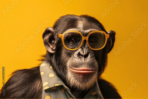 Get your trendy on with this hip monkey in glasses and a polka dot tie. A unique and individualistic character. AI Generative.