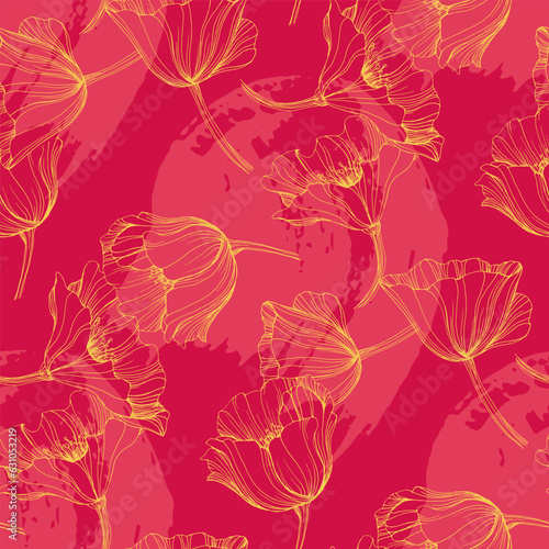 Poppy seamless pattern. Poppies on white background. Can be used for textile, wallpapers, prints and web design.