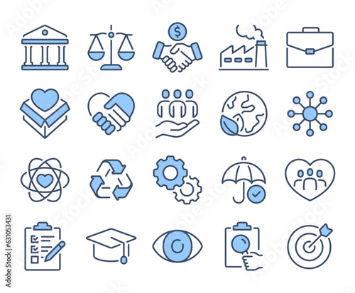 CSR corporate social responsibility blue editable stroke outline icon isolated on white background flat vector illustration. Pixel perfect. 64 x 64.