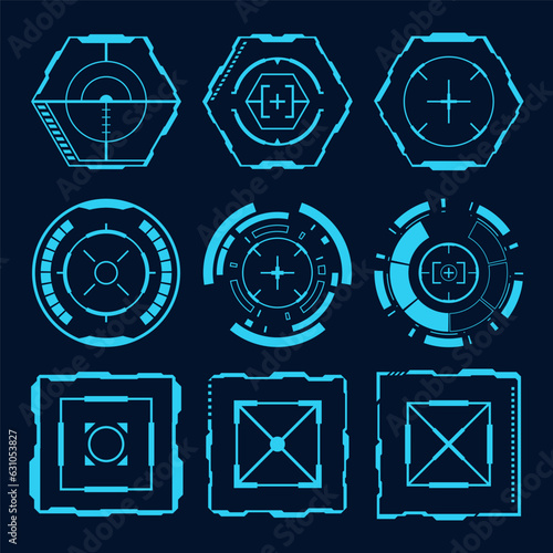 Vector sci-fi HUB futuristic. Fantastic geometric shape technology abstract frame design element.
