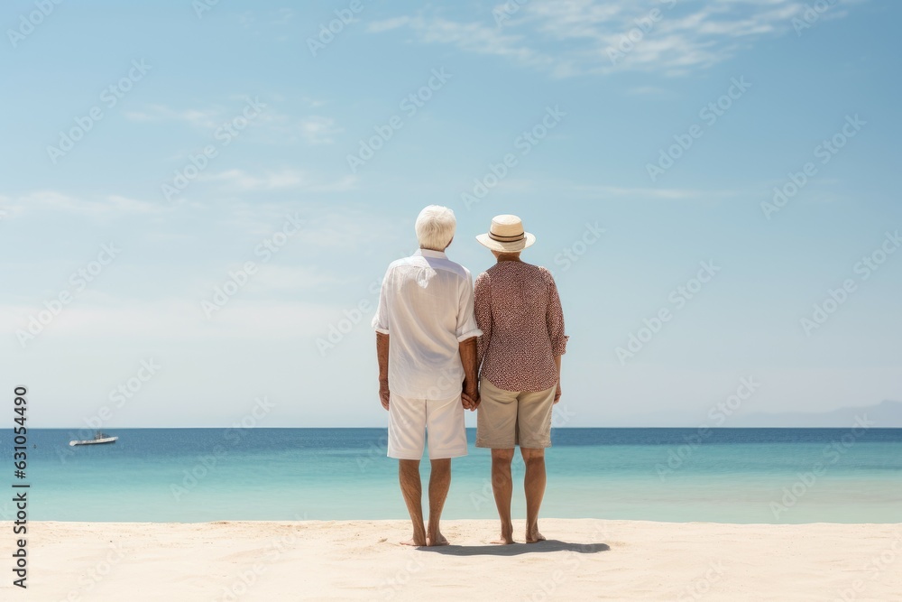 Old couple beach holiday. Generate Ai