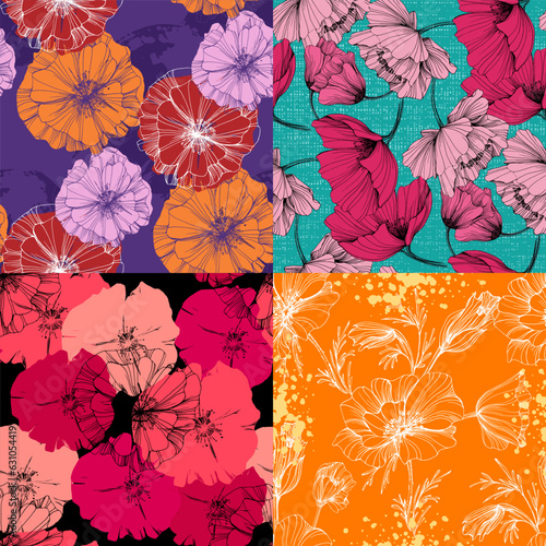 Poppy seamless pattern. Poppies on white background. Can be used for textile, wallpapers, prints and web design.