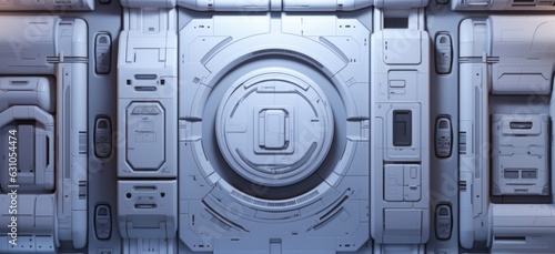Space station, spaceship, starship Sci-fi style futuristic facility gauge or internal panel surface background. Interior scifi device. Generative AI