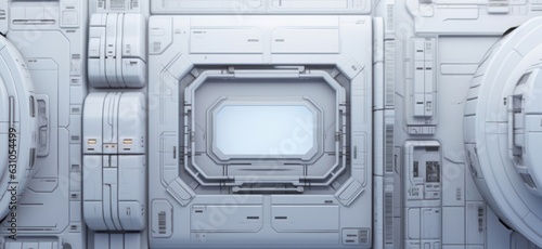 Space station, spaceship, starship Sci-fi style futuristic facility gauge or internal panel surface background. Interior scifi device. Generative AI