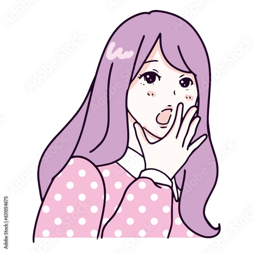 レトロポップ女子が可愛く驚くイラスト
