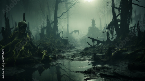 Mysterious Foggy Swamp with Hidden Creatures  © Наталья Евтехова