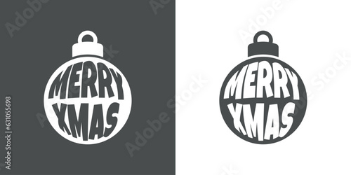 Tiempo de Navidad. Logo con silueta de bola de navidad con letras de la palabra Merry Xmas para su uso en invitaciones y felicitaciones