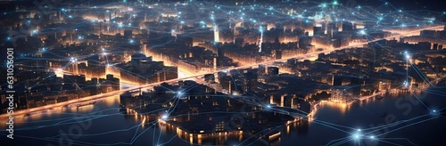 Futuristic city at night as a concept of global communication technology