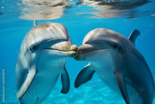 Pair loving dolphins pool. Generate Ai © nsit0108