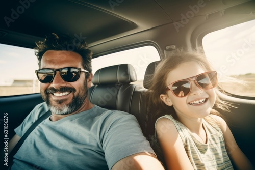 Parents daughter auto ride sunny. Generate Ai