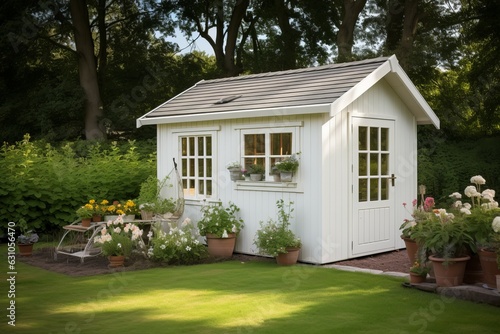 Patio garden shed sun shine. Generate Ai photo