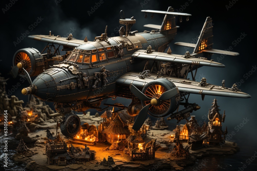 3D CG rendering of medieval aircraft. High resolution image gallery.