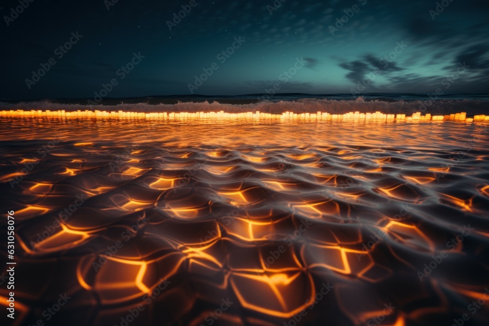 Fototapeta premium Night beach lights. Generate Ai