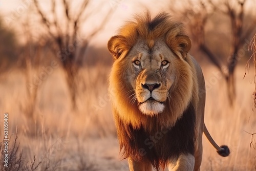 portrait Male lion. sunset