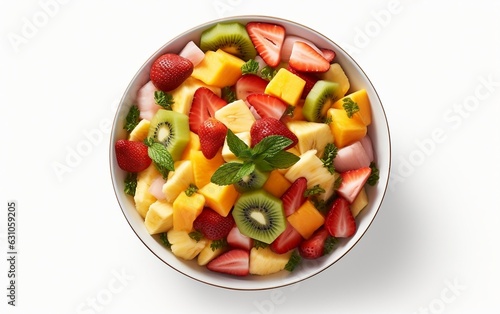 Fruit Salad Top View on White Background. Generative AI
