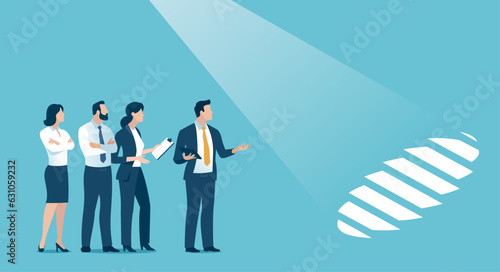 Opportunity. Career. Uncovering the stairs. Spotlight revealing hidden stairs. Business vector illustration