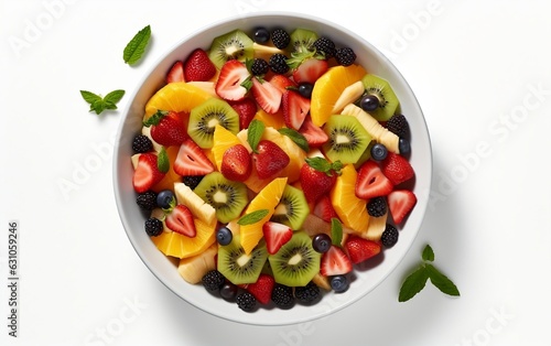 Fruit Salad Top View on White Background. Generative AI