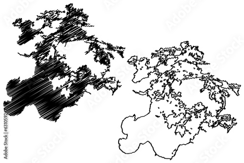 Lake of the Woods (Canada, United States, North America, us, Great Lakes) map vector illustration, scribble sketch map