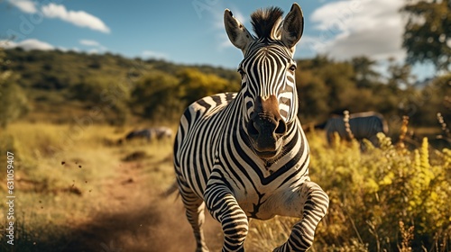 zebra is running in the jungle