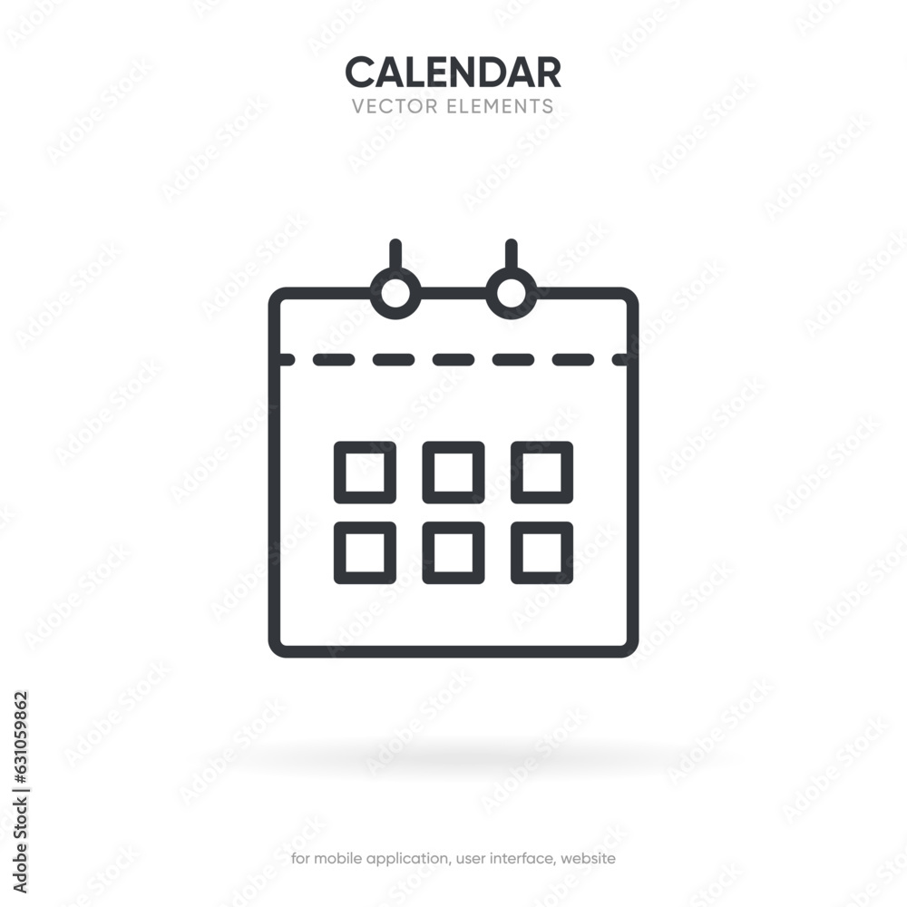 Calendar and time thin line icon. Minimal flat vector illustration. Included simple outline icons as schedule, reminder, appointment, planner, event time, timer, clock.